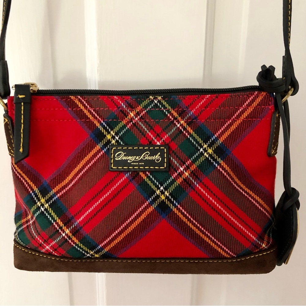 Dooney & Bourke Red Plaid Tartan Crossbody Bag Black Trim